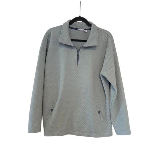 L.L. Bean Quilted Quarter-zip Pullover Mock-neck Green sz XL Snap Close Pocket - Picture 2 of 8